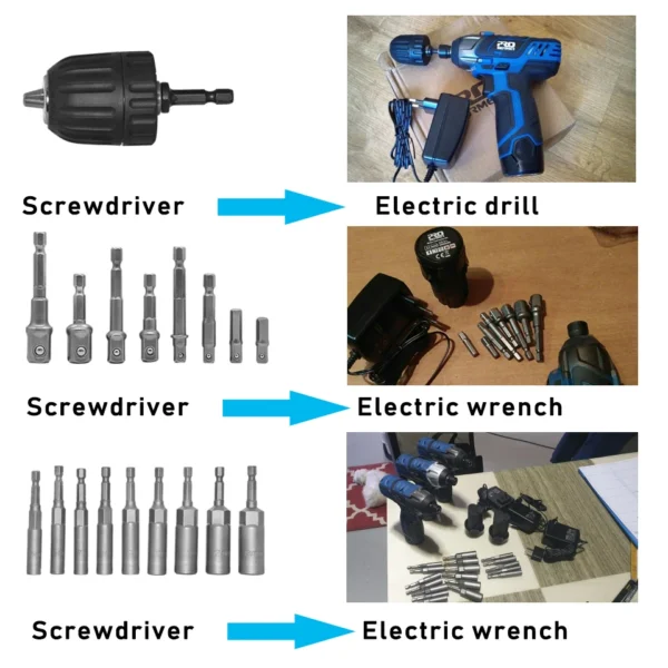 PROSTORMER Screwdriver Adapter Drill-Chuck Wrench Socket 1/4'' Shank to 3/8'' Hex Shank Drill Quick Change Screwdriver Converter - Image 2