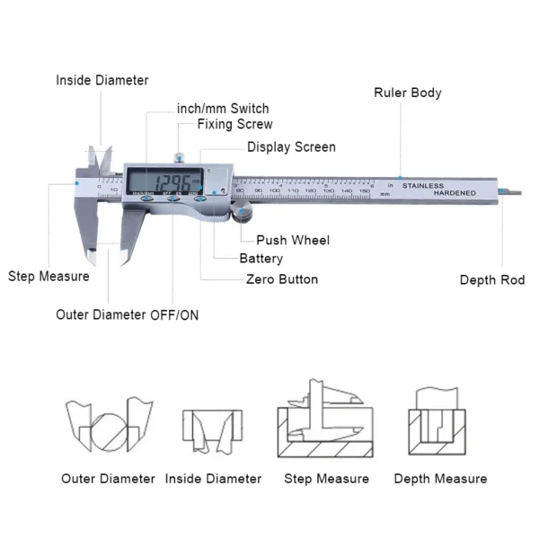 0-150mm Stainless Steel/Plastic Vernier Caliper LCD Digital Caliper 6 inch Instrument Depth Measuring Tools by PROSTORMER - Image 4