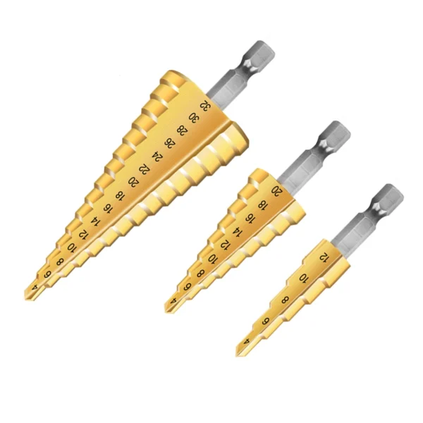 3pcs 4-12/20/32mm Large HSS Steel Step Cone Cut Set Drill Tools Titanium Coated Step Metal High Speed Drill Bit by Prostormer - Image 2