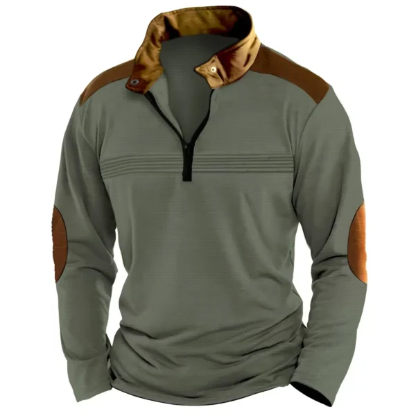 Europe and the United States new muscular men running sports leisure splicing POLO shirt zipper long sleeve sports polo shirt - Image 3