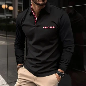 Autumn new fitness muscle men casual large size slim business long sleeve POLO shirt zipper lapel men's golf polo shirt