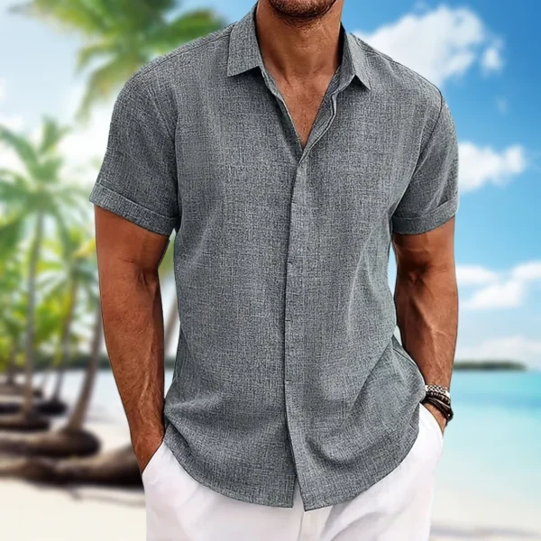 Men's short-sleeved shirt lightweight skin-friendly beach shirt loose casual solid color fashion men's wear - Image 5
