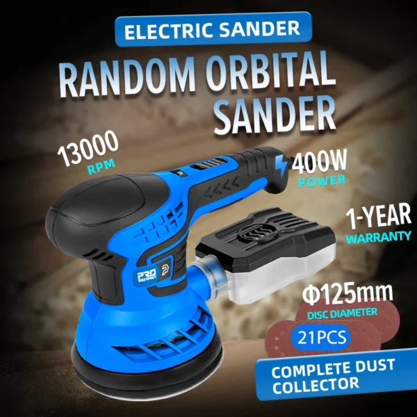 400W Random Orbital Electric Sander Machine 7-Speed Transmission With 21Pcs 125mm Sandpapers Dust by PROSTORMER - Image 2