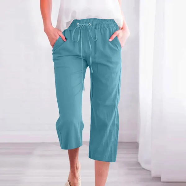 Streetwear Calf-Length Pants Korean Simple Classic Solid Color Drawstring Strap Elastic High Waisted Wide Leg Cropped Trousers