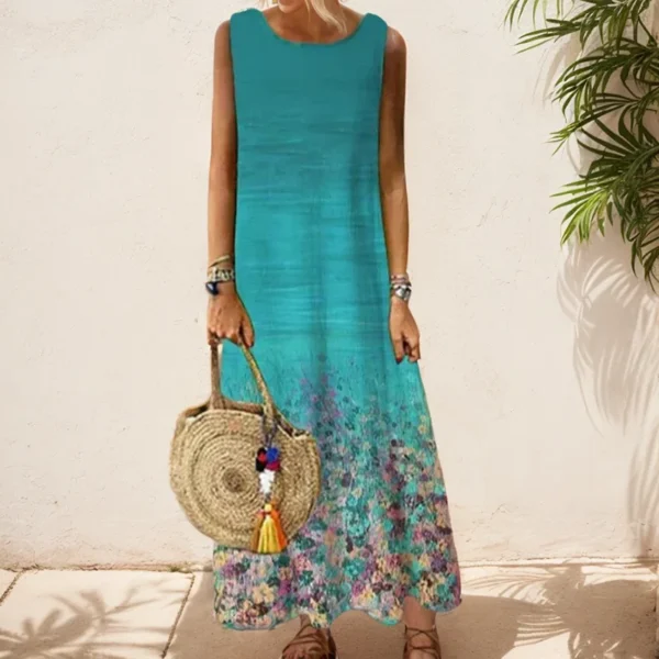 Elegant Printed O-Neck Sleeveless Women Dress Fashion Summer Loose Casual Beach Long Dresses Ladies Boho Maxi Dress Vestidos - Image 5