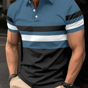 Europe and America cross-border 2025 summer new short-sleeved POLO shirt striped men's sports and fitness polo shirt top