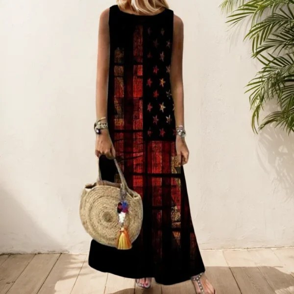 Elegant Printed O-Neck Sleeveless Women Dress Fashion Summer Loose Casual Beach Long Dresses Ladies Boho Maxi Dress Vestidos - Image 3