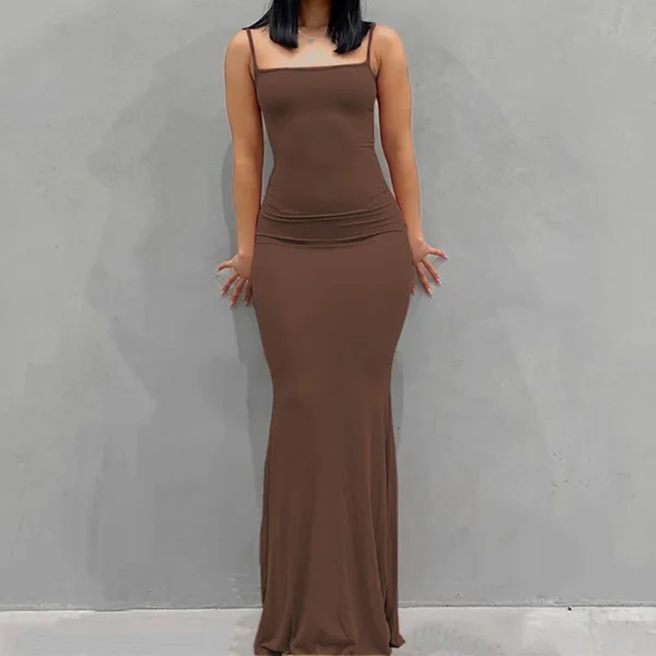 Sexy Hot Girl Suspender Dress Y2k Sleeveless Solid Color Skinny Vestidos Fashion Square Collar Spaghetti Strap Backless Dresses - Image 5