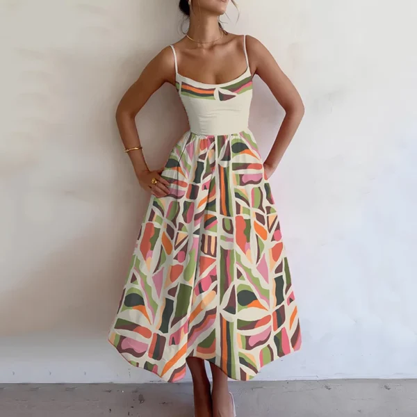 Bohemia Print Sling Long Dresses Y2K High Street Low Collar Sleeveless Spaghetti Strap Beach Casual A-Line Dresses For Women - Image 3