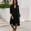 A-line Midi Women's Dress Fashion V-neck Irregular Large Swing Solid Color Casual Party Dress 3/4 Sleeve Beach Holiday Vestido