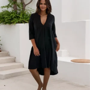 A-line Midi Women's Dress Fashion V-neck Irregular Large Swing Solid Color Casual Party Dress 3/4 Sleeve Beach Holiday Vestido