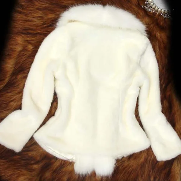Elegant Faux Fur Coats For Women Fashion Solid Color Fur Collar V Neck Long Sleeves Hang Buckle Slim Thick Warm Jackets Coat - Image 6