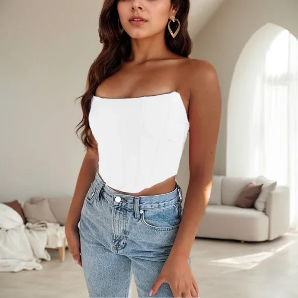 Y2K Street Style Inner Tank Top Fashion Sexy Fishbone Design One-line Collar Irregular Hem Slim Fit Corset Solid Top For Women - Image 3