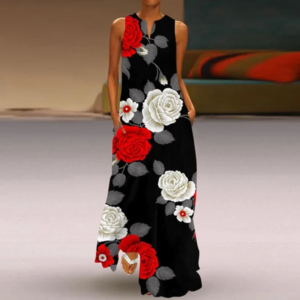 Fashion New V-neck Sleeveless Dress For Women Casual Loose Beach Party Sundress Elegant Office Printing Tank Dress Vestidos - Image 5