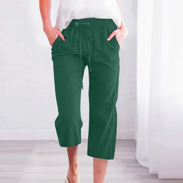 Streetwear Calf-Length Pants Korean Simple Classic Solid Color Drawstring Strap Elastic High Waisted Wide Leg Cropped Trousers - Image 6
