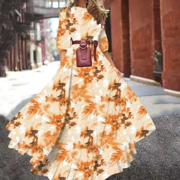 Fashion Trend Slim-fitting Printed Dresses High Street Round Collar Zipper Floral Print A-line Silhouette High Waist Dresss - Image 6