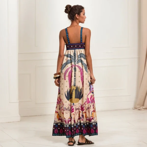 Beach Style Casual Strapless Long Dresses National Style Floral Print Sleeveless High Waist Elastic Strapless Sling Dresses - Image 5