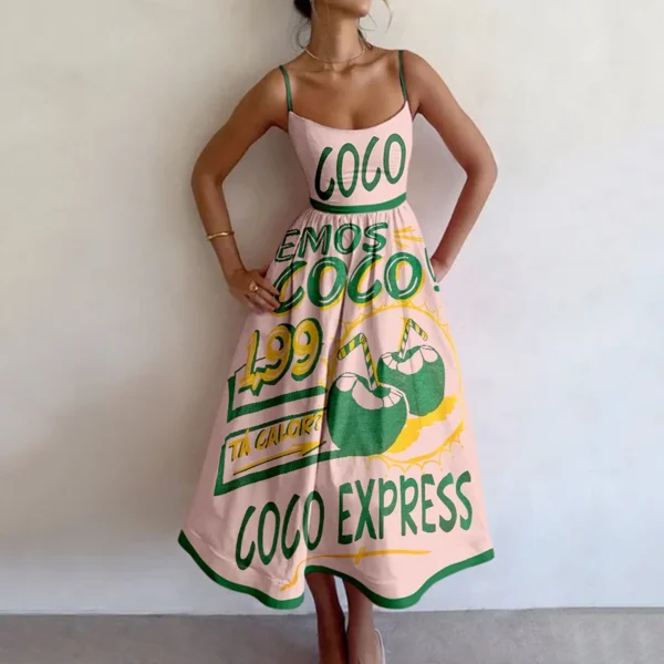 Bohemia Print Sling Long Dresses Y2K High Street Low Collar Sleeveless Spaghetti Strap Beach Casual A-Line Dresses For Women - Image 6