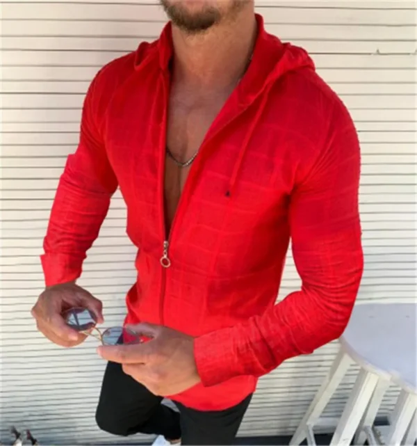 Men's long sleeve hoodie cotton polyester check sun-protective clothing sports persona insl outdoor beach fashion men's wear - Image 3