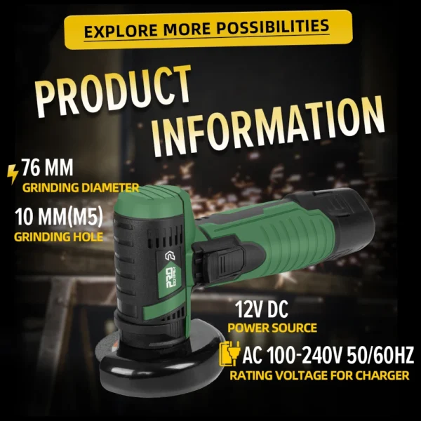 12V Mini Angle Grinder Cordless Polishing Machine 1500mAh 19500RPM Cutting Grinding Electric Power Tools by PROSTORMER - Image 3
