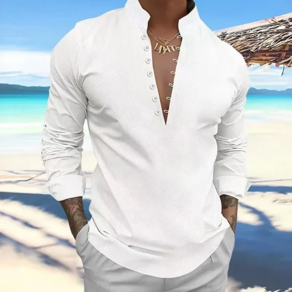 Autumn Aen Retro Cotton Hemp Casual Street men Stand collar Long sleeve shirt new Loose Fast dry - Image 2
