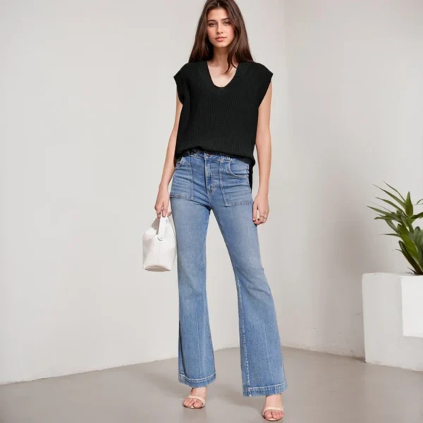 Office Ladies Commuting Vests Casual Striped Texture Crop Sleeveless V-neck Sweater Loose Versatile Solid Color Pullover Top - Image 6