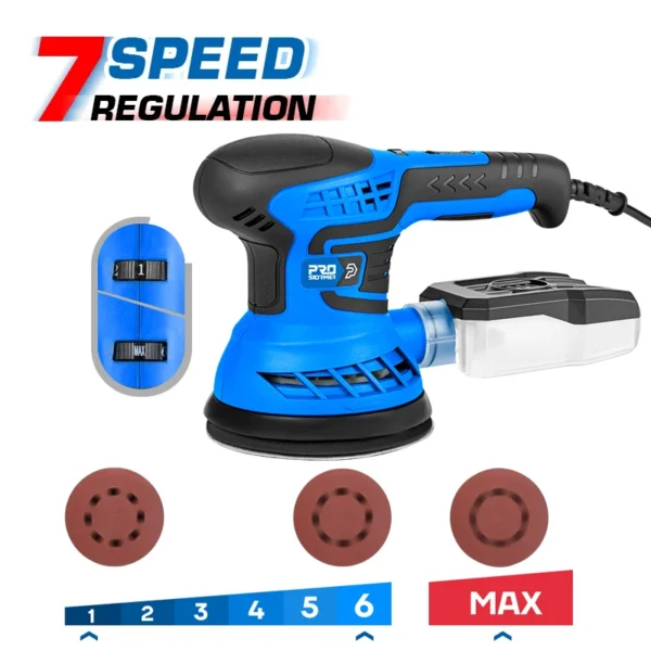 400W Random Orbital Electric Sander Machine 7-Speed Transmission With 21Pcs 125mm Sandpapers Dust by PROSTORMER - Image 6