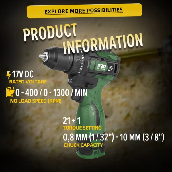 17V Brushless Electric Drill 55NM Cordless Driller Mini Screwdriver Li-ion Battery 5pcs Bit Power Drill By PROSTORMER - Image 3