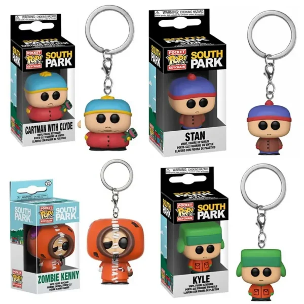 5 New Funko POP Pocket Keychain South Park Kyle Stan Zombie Kenny Cartman Movable Doll Model Toy Children's Birthday Gift