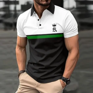 Europe and the United States new Summer Muscle men Short sleeve Lapel print POLO shirt Sports slim-fit trend T-shirt