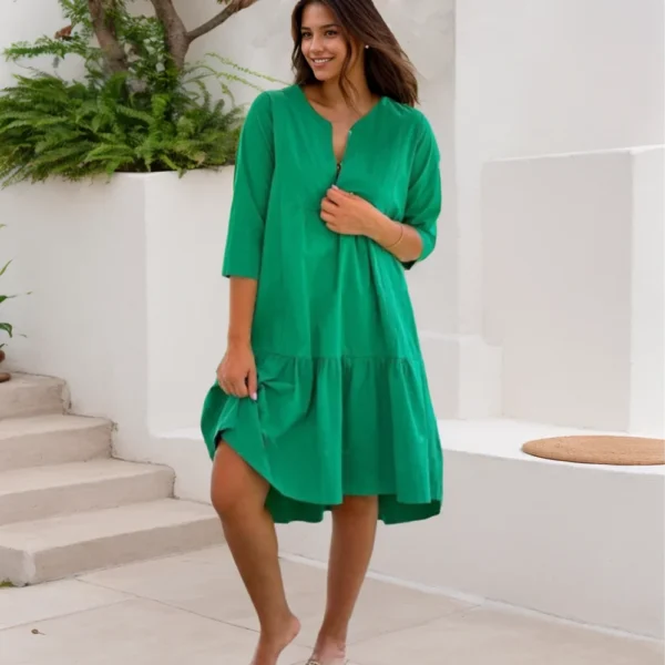 A-line Midi Women's Dress Fashion V-neck Irregular Large Swing Solid Color Casual Party Dress 3/4 Sleeve Beach Holiday Vestido - Image 5