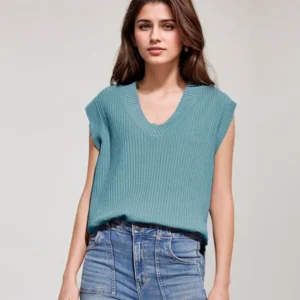 Office Ladies Commuting Vests Casual Striped Texture Crop Sleeveless V-neck Sweater Loose Versatile Solid Color Pullover Top