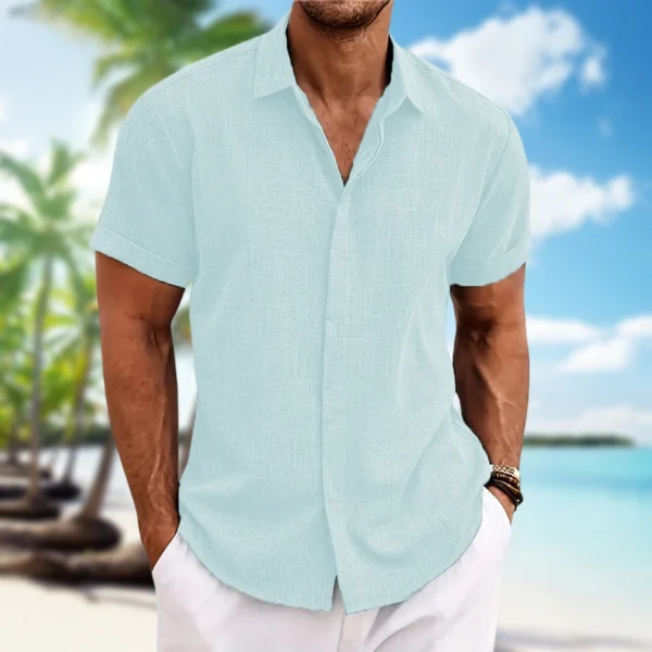 Men's short-sleeved shirt lightweight skin-friendly beach shirt loose casual solid color fashion men's wear - Image 3