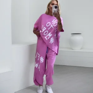 Comfortable Women Outfit Two-piece Suit Summer New Fashion Women's Print O-neck Short Sleeve T-shirt Waist Ties Harem Pants Set