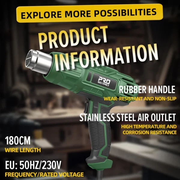 230V Heat Gun 2000W Industrial-Grade Electric Hot Air Gun with Adjustable 2-Speed Temperature and 4 Nozzle Attachments - Image 4