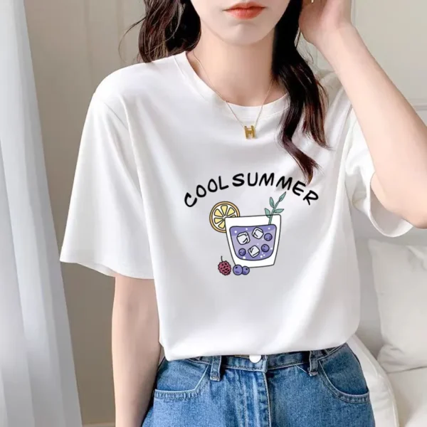 Fashion Women T-Shirts Comfortable O-neck Short Sleeve Pullover Basics Casual Loose Top Tees Harajuku Y2k Short Sleeve Girl Tops - Image 3