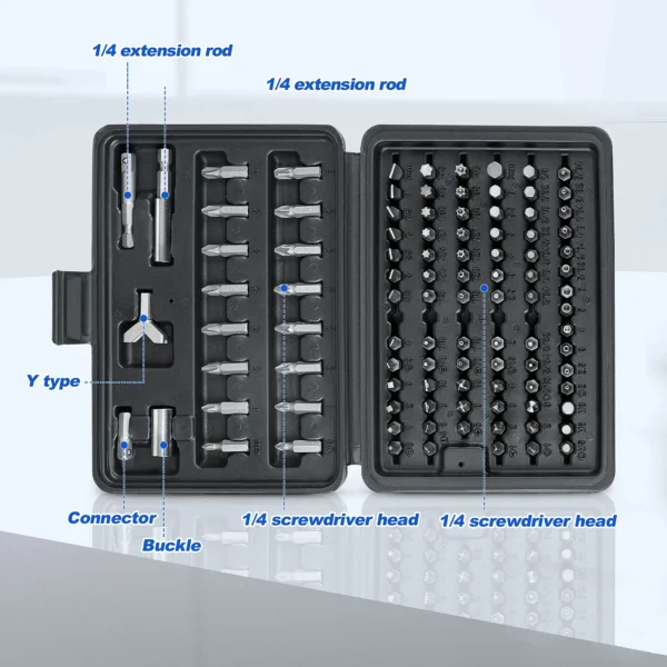 100pcs Screwdriver Bit Set CR-V Steel Hex Key Security Chrome Vanadium Phillips Slotted Tri-Wing Repair Hand Tool Kit By PROSTO - Image 3
