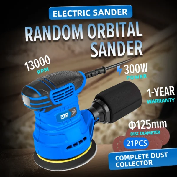 300W Random Orbital Electric Sander Machine With 21Pcs 125mm Sandpapers Strong Dust Collection Polisher by PROSTORMER - Image 2