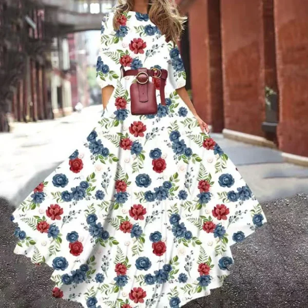 Fashion Trend Slim-fitting Printed Dresses High Street Round Collar Zipper Floral Print A-line Silhouette High Waist Dresss - Image 5