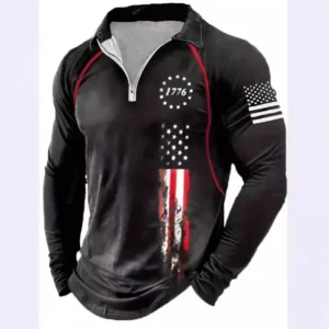 Autumn 2024 new 3D printing trend loose long-sleeved sports style POLO shirt zipper men's sports and fitness polo shirt