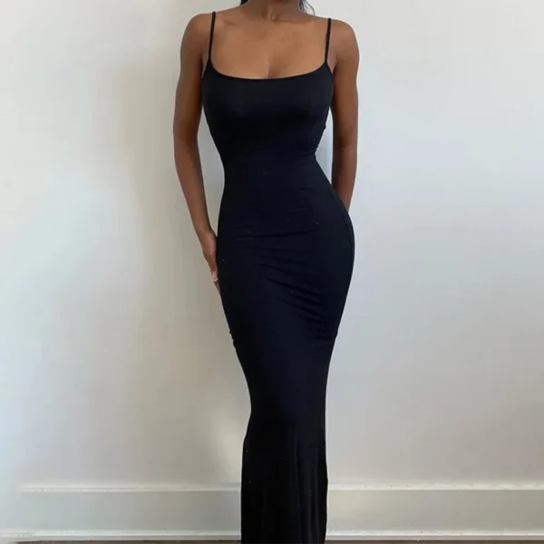 Sexy Hot Girl Suspender Dress Y2k Sleeveless Solid Color Skinny Vestidos Fashion Square Collar Spaghetti Strap Backless Dresses - Image 6
