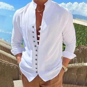 Spring/summer new long sleeve cotton blend shirt Solid color large size cardigan casual high quality beach fashion men's top