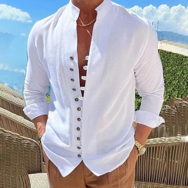 Spring/summer new long sleeve cotton blend shirt Solid color large size cardigan casual high quality beach fashion men's top