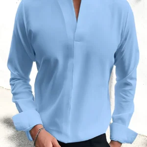 Slip material outdoor youth Leisure V-neck Long sleeve men's shirt Four seasons universal shirt