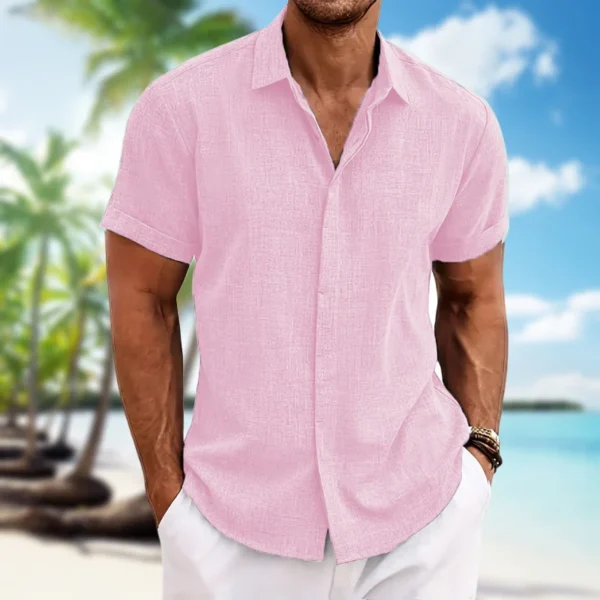 Men's short-sleeved shirt lightweight skin-friendly beach shirt loose casual solid color fashion men's wear - Image 4