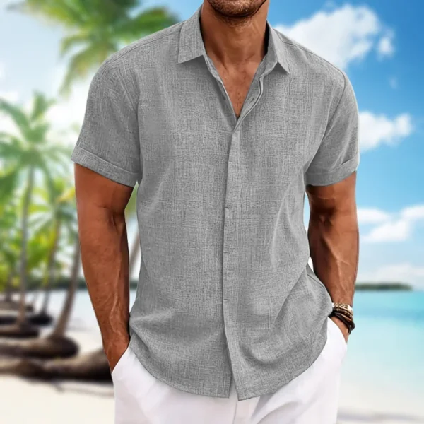 Men's short-sleeved shirt lightweight skin-friendly beach shirt loose casual solid color fashion men's wear - Image 6