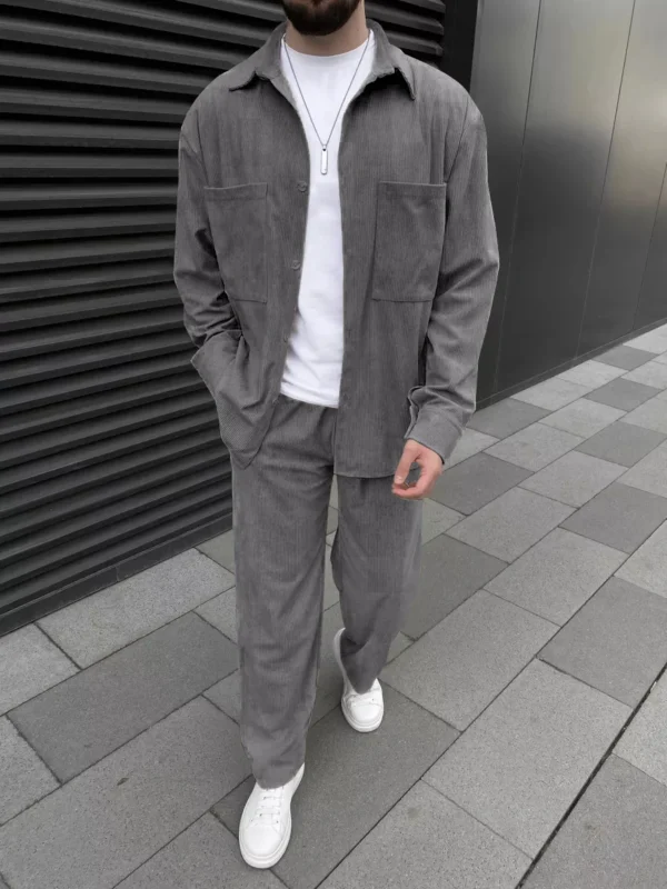 Spring and autumn 2025 new European and American men's corduroy long-sleeve jacket, fashion, casual and high-quality trousers