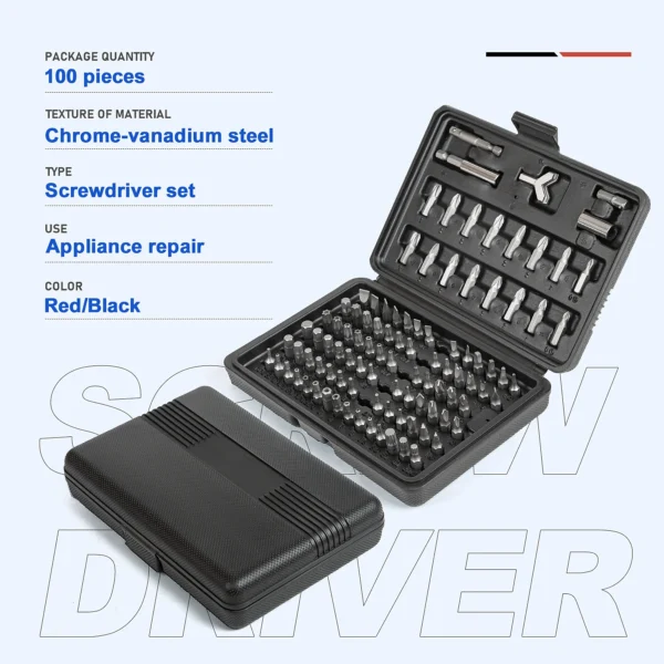 100pcs Screwdriver Bit Set CR-V Steel Hex Key Security Chrome Vanadium Phillips Slotted Tri-Wing Repair Hand Tool Kit By PROSTO - Image 2