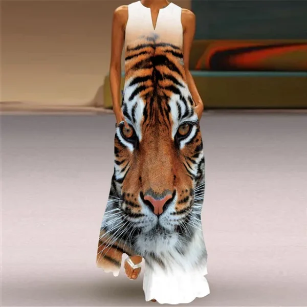Fashion New Printed Women Dress Summer Vintage V-neck Sleeveless Loose A-Line Dress Elegant Casual Ladies Maxi Dresses Vestidos - Image 3