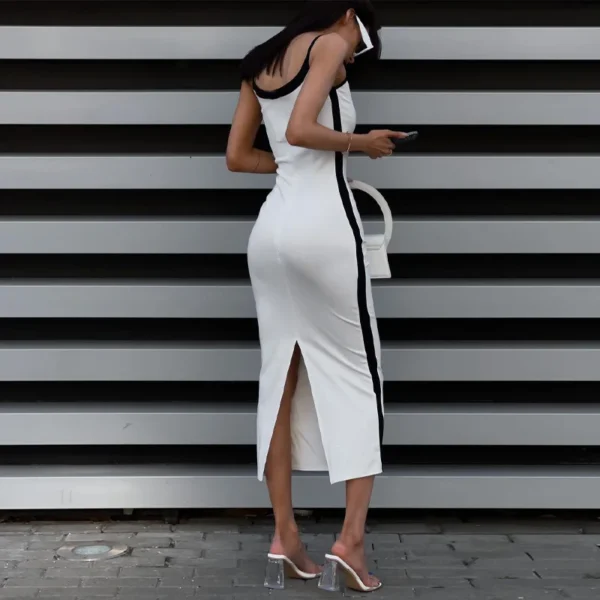Women's Dress Elegant Sexy Bodycon Slim Black Splice Contrast Sling Back Split Pencil Dresses Fashion Party Evening Dress Female - Image 4